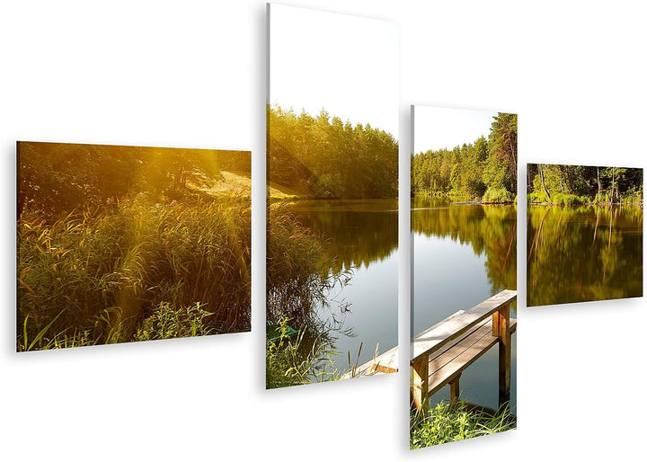 islandburner Bild auf Leinwand Sommerlandschaft Waldsee Sonnenstrahlen Bilder Wandbilder Poster Lein