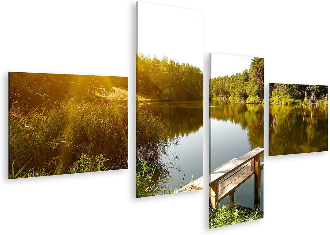 islandburner Bild auf Leinwand Sommerlandschaft Waldsee Sonnenstrahlen Bilder Wandbilder Poster Lein