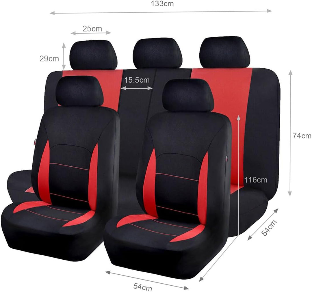 Flying Banner Sitzbezüge Auto Universal Set mit Airbag (Vollständige Reihe, Rot und Schwarz) Rot und
