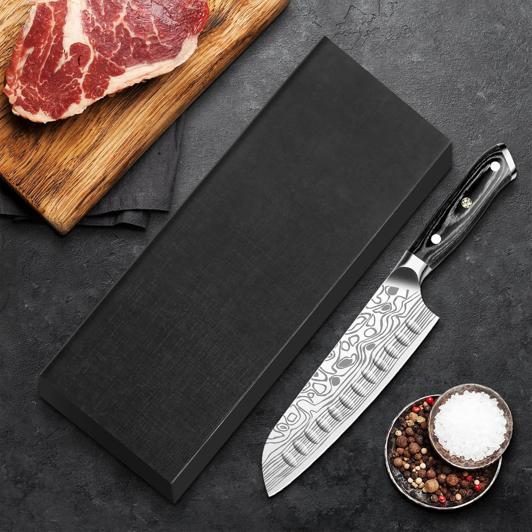 Santoku Messer 18 cm Japanisches Küchenmesser Chefmesser aus EN 1.4116 Edelstahl Scharfe Klinge mit