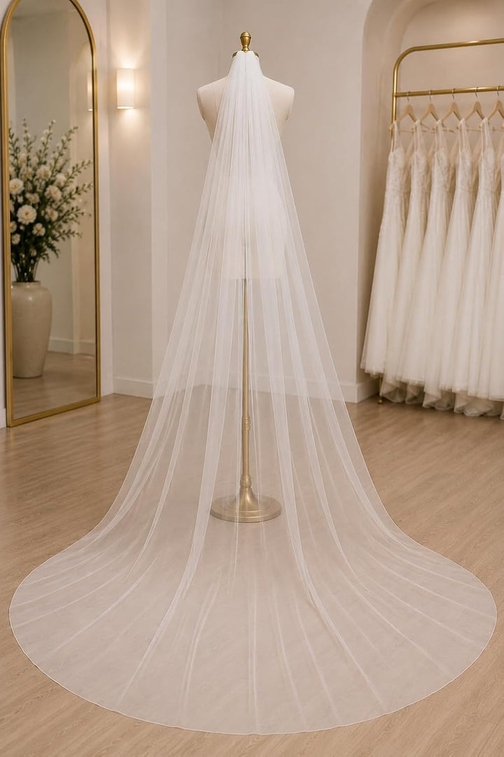 Hochzeit Brautschleier Lang Kathedrale Länge 1 Ebene Brautschleier Elegant Weich Tüllboden 274 cm Sc
