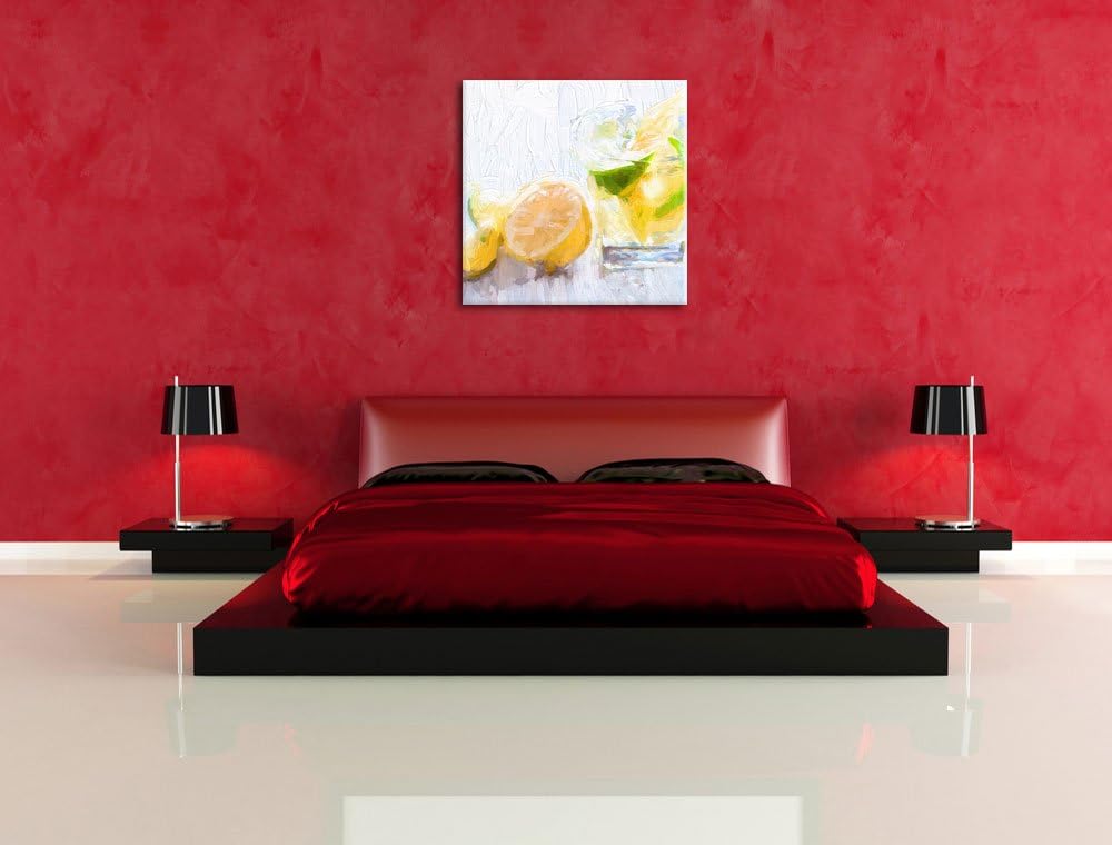 Pixxprint Gin Tonic Shot mit Zitronen als Leinwandbild Quadratisch/Grösse: 70x70 / Wandbild/Kunstdru