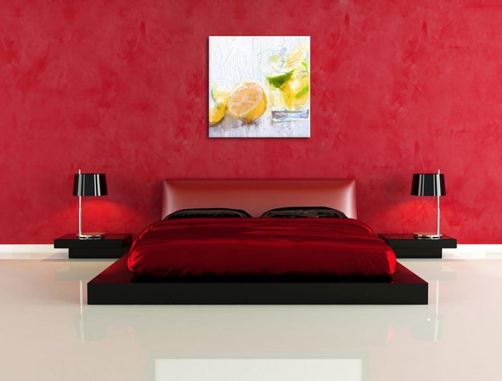 Pixxprint Gin Tonic Shot mit Zitronen als Leinwandbild Quadratisch/Grösse: 70x70 / Wandbild/Kunstdru