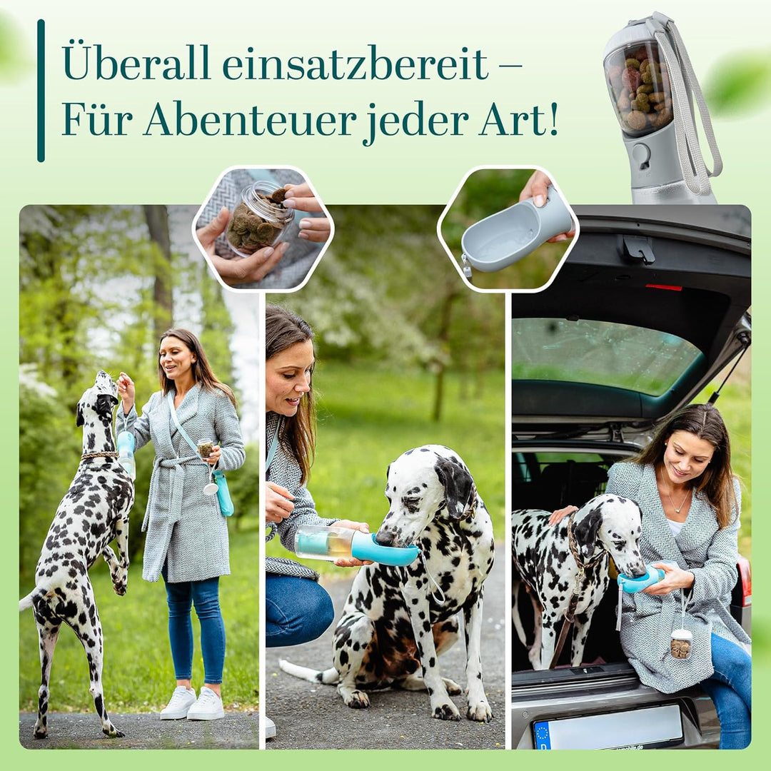 Hundetrinkflasche 300ml – 3-in-1 Trinkflasche mit Napf & Rücklauffunktion – 100% auslaufsicher, BPA-