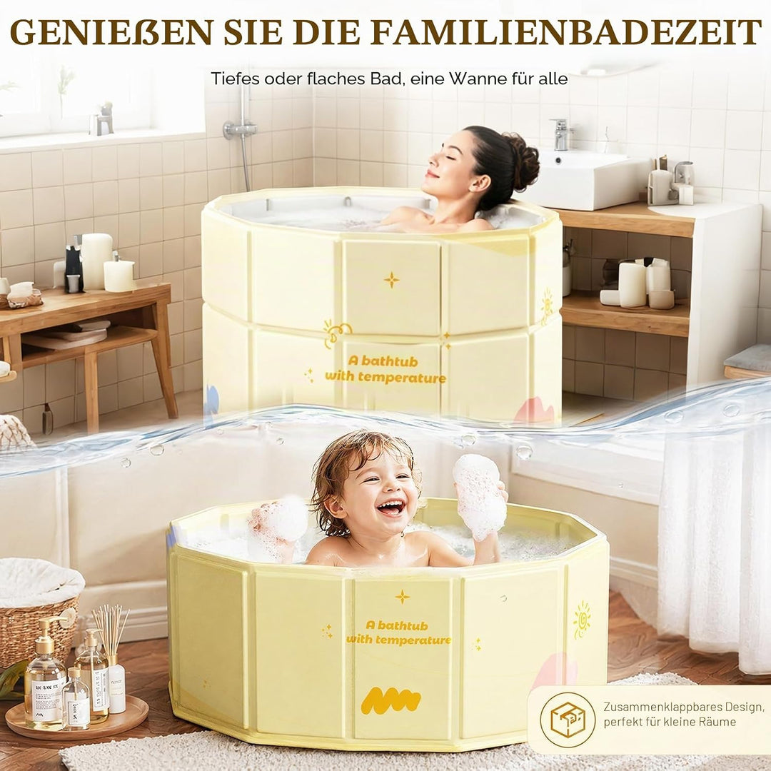 CEWROM Faltbare Mobile Badewanne Gelb 70cm, Zusammenklappbare Badewanne für Dusche/SPA Outdoor, Trag