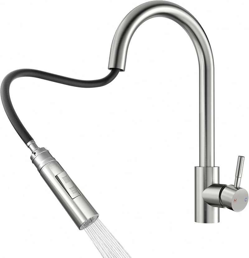 Rainsworth Wasserhahn Küche mit Brause Ausziehbar - Hochdruck Küchenarmatur mit Zwei Wasserstrahlart
