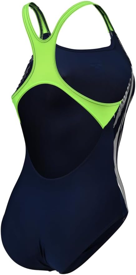 ARENA Damen Women's Swim Pro Back Graphic One Piece Swimsuit (1er Pack) 36 Navy-soft Green, 36 Navy-