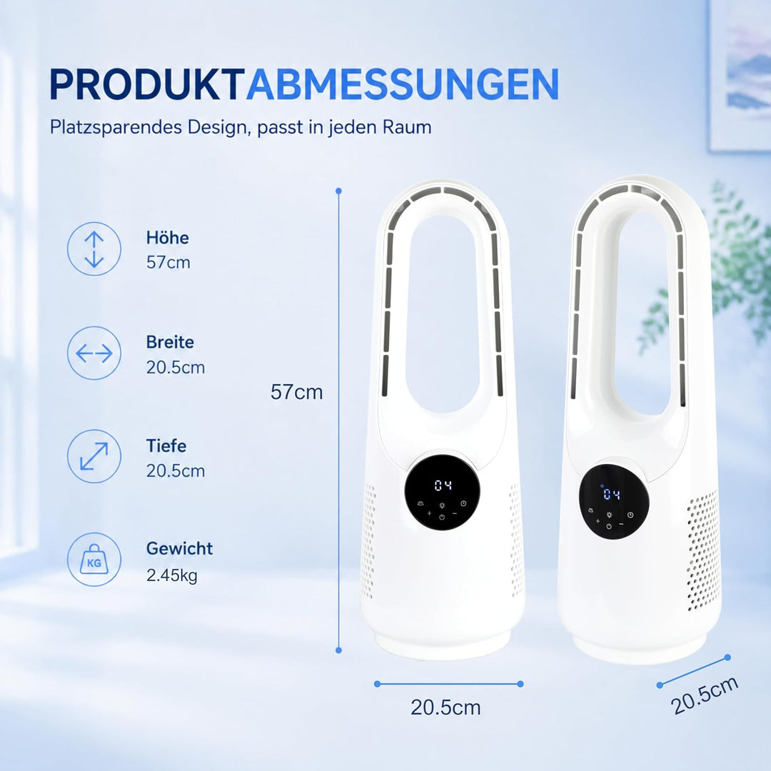 INGRIKT 20W Rotorloser Turmventilator 57cm, Infrarot-Fernbedienung, 10 Geschwindigkeiten, 3 Windmodi