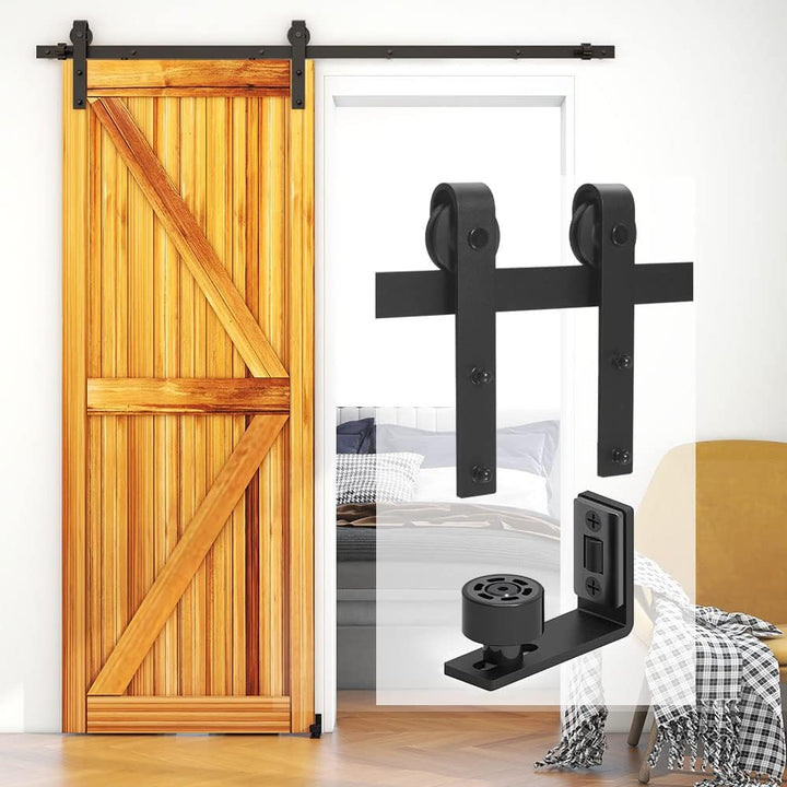 WOLFBIRD 213cm/7ft Schiebetürbeschlag Set Schiebetürsystem mit Bodenführung für Einzeltür Türbenutzu