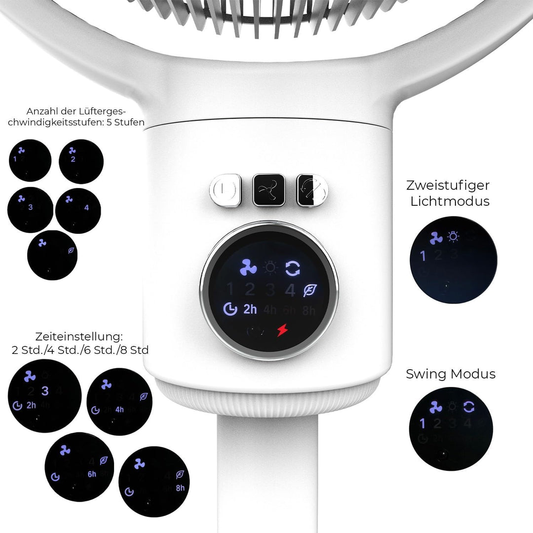 İnca IAF-01B Standventilator, 9000 mAh Akku, LED-Bedienfeld, leiser BLDC Motor, 5 Stufen, Oszillatio