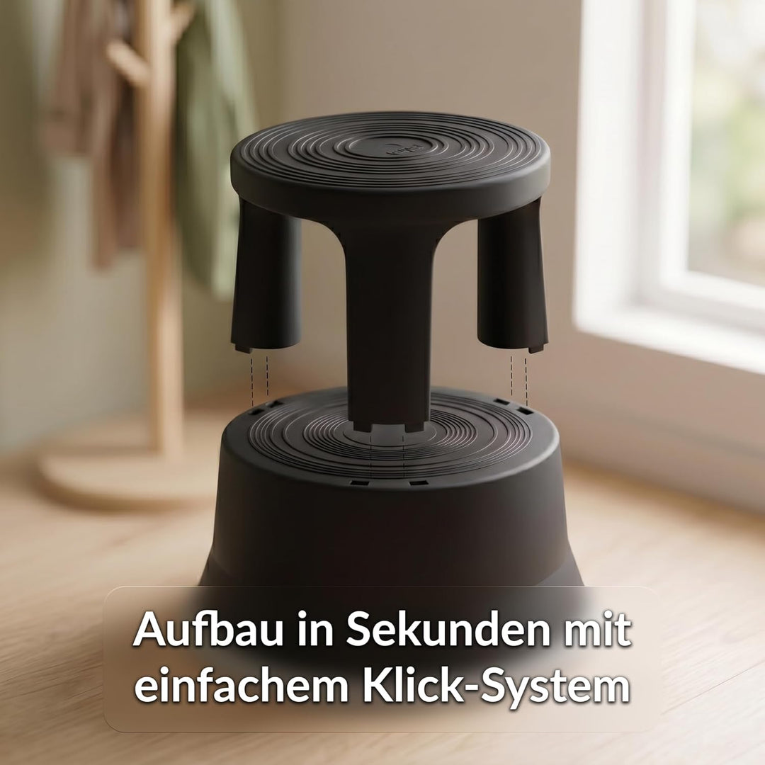 Office Marshal Rollhocker Kunststoff Elefantenfuss schwarz, Rutschfester Tritthocker mit Rollen, mob