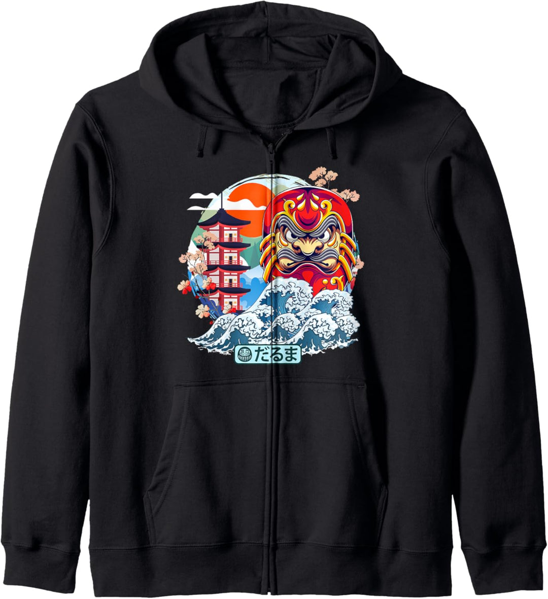 Japanische Daruma Great Wave Kanagawa Japanische Vintage-Kunst Kapuzenjacke