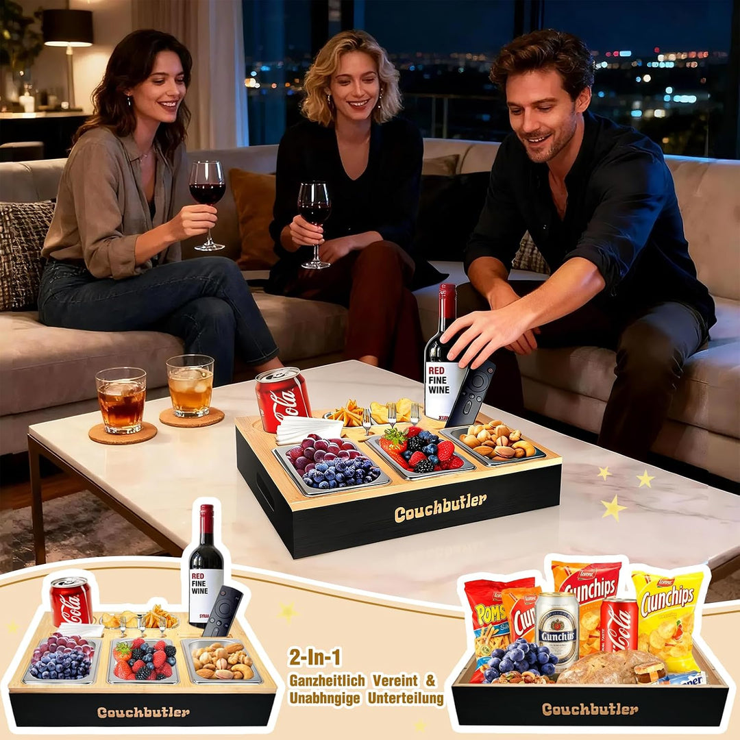 Couchbar Snackbox, Couch Bar Snackbar mit Geschenkbox, Sofa Tablett mit 3 Snackschalen, Sofatablett