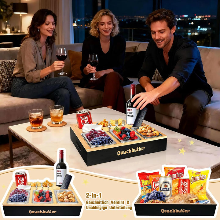 Couchbar Snackbox, Couch Bar Snackbar mit Geschenkbox, Sofa Tablett mit 3 Snackschalen, Sofatablett