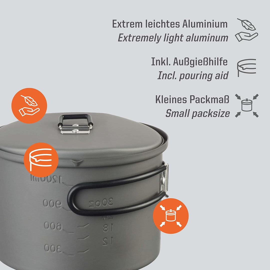 Esbit Outdoor Kochtopf 1600 ml - Camping Topf aus hartanodisiertem Aluminium - inkl. Deckel mit prak