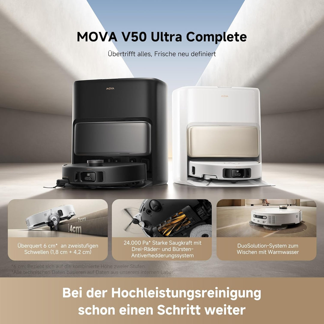 Mova V50 Ultra Complete Saugroboter mit Wischfunktion, Einer Saugkraft von 24.000 Pa, anhebbare Navi