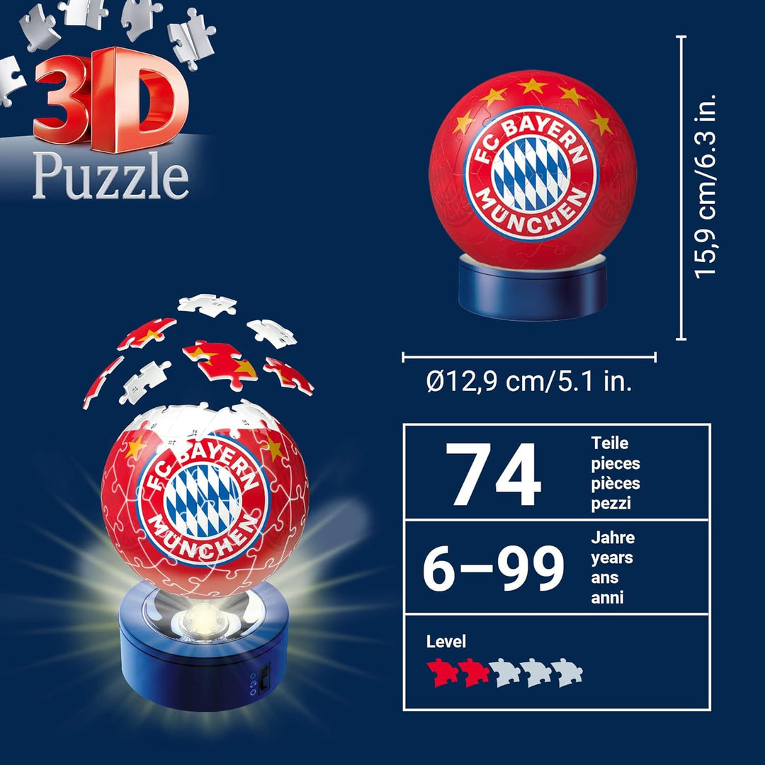 Ravensburger 3D Puzzle 12177 - Nachtlicht Puzzle-Ball FC Bayern München - ab 6 Jahren, LED Nachttisc