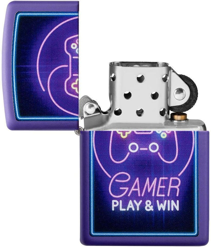 ZIPPO 49157 – Game Design Play & Win - Deep Purple Matte - Color Image- Sturmfeuerzeug, nachfüllbar,