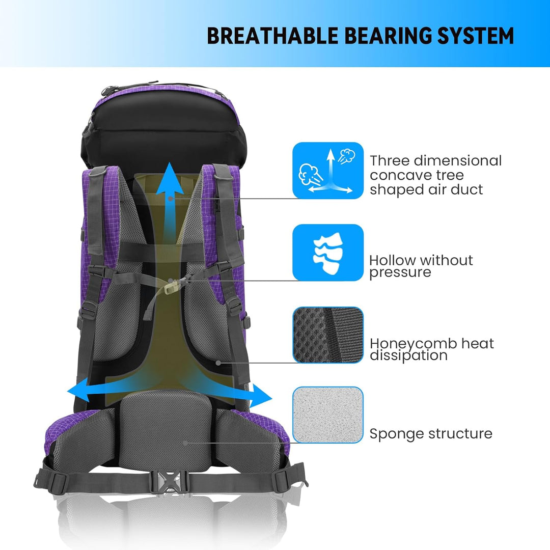Bseash 80L Wasserdichter Wanderrucksack mit Regenschutz, leichter Outdoor-Sport, Reisen, Tagesrucksa