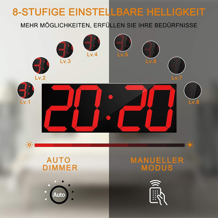 CHKOSDA LED Uhr Digitale Uhr Grosse Wanduhr mit 18-Zoll-LED-Anzeige, Countdown-Uhr mit 8 einstellbar
