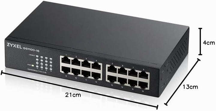 Zyxel 16-Port Gigabit Ethernet Unmanaged Switch - Design ohne Lüfter [GS1100-16v3] Single, Single