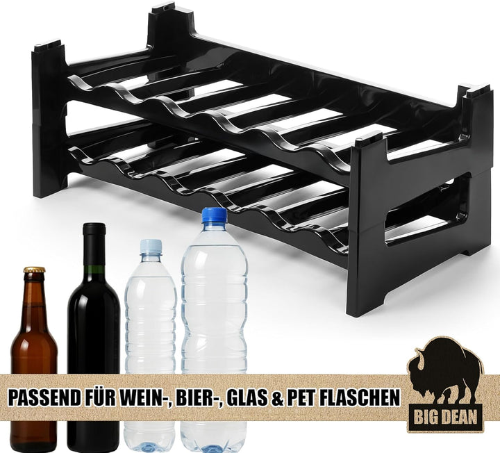 BigDean Flaschenregal stapelbar für 12 Flaschen Weinregal aus Kunststoff Schwarz Getränkeregal Flasc