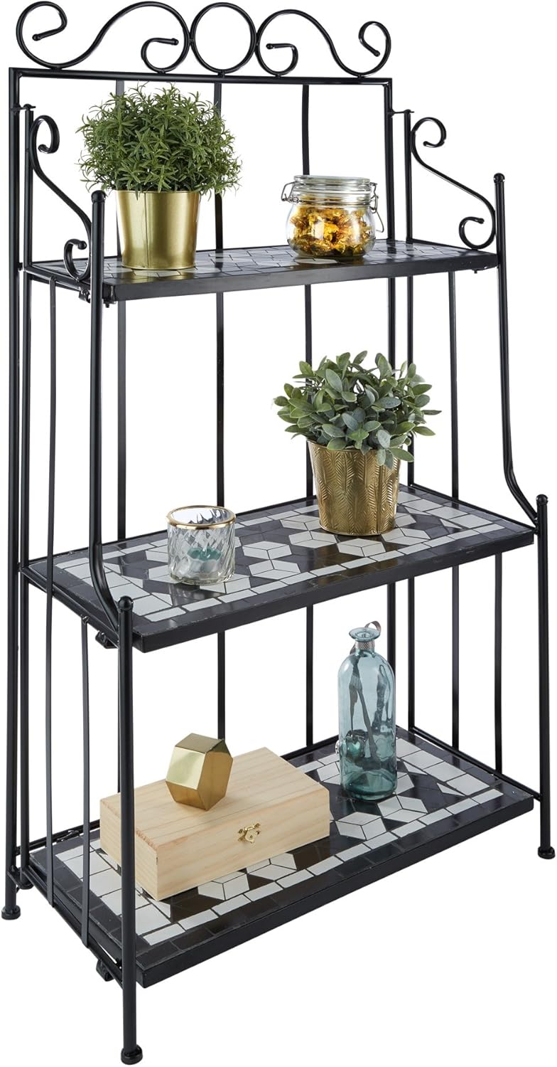 tectake 800572 - Metallregal Mosaik, 3 Regalfächer aus Steinmosaik, geschwungener Metallrahmen - Div