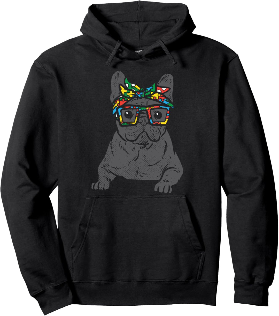 Pug Puzzle Bandana Glasses Autism Awareness Dog Lover Owner Pullover Hoodie