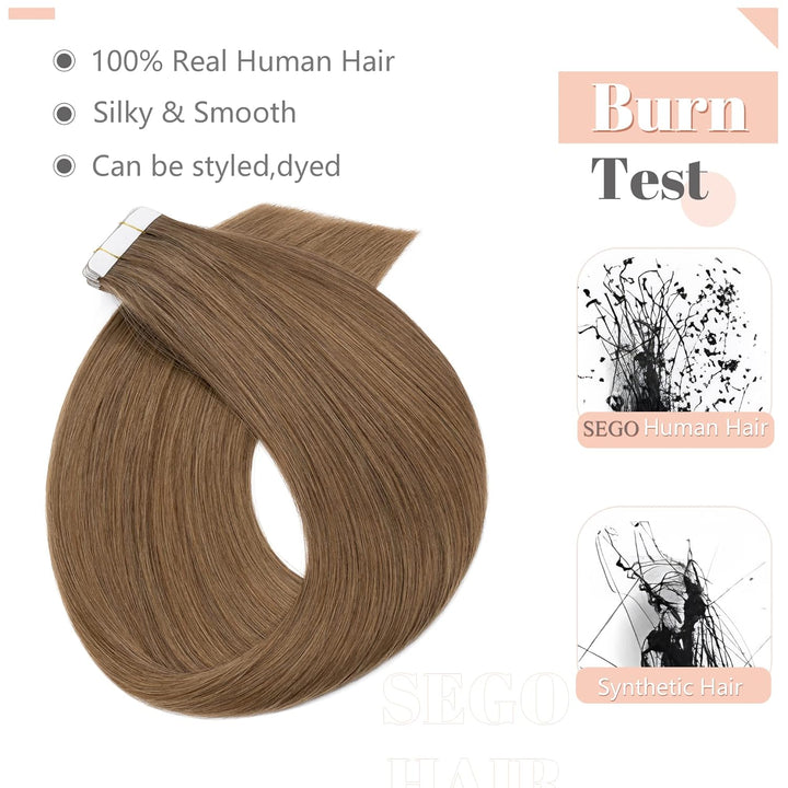SEGO Tape in Extensions Echthaar Haarverlängerung Klebeband Haarteil 100% Remy Human Haar (20 stück+