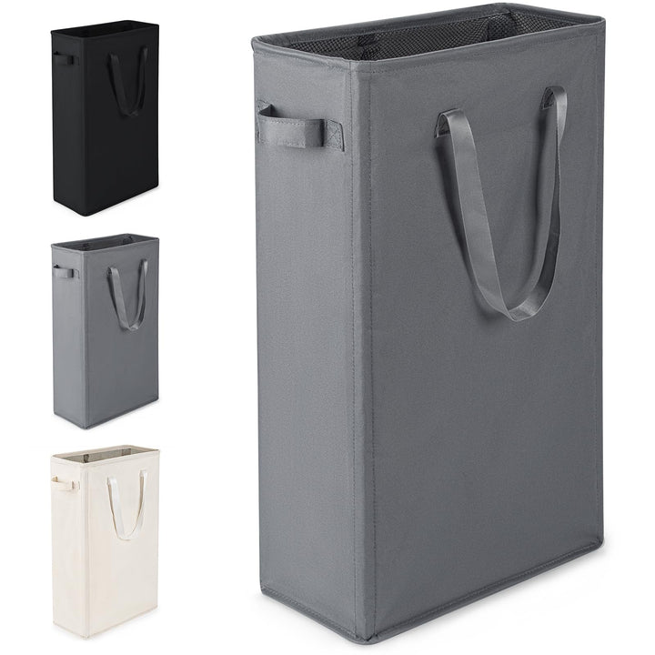 Slim Wäschekorb Faltbar Mit Griffen für Waschküche, Schlafzimmer, Badezimmer, 39x19x61CM, 45L (Dunke