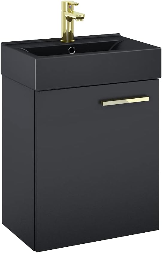 VBChome Badmöbel Set 45 cm Schwarz Matt Waschbecken mit Hängeschrank Badezimmerschrank mit Waschbeck