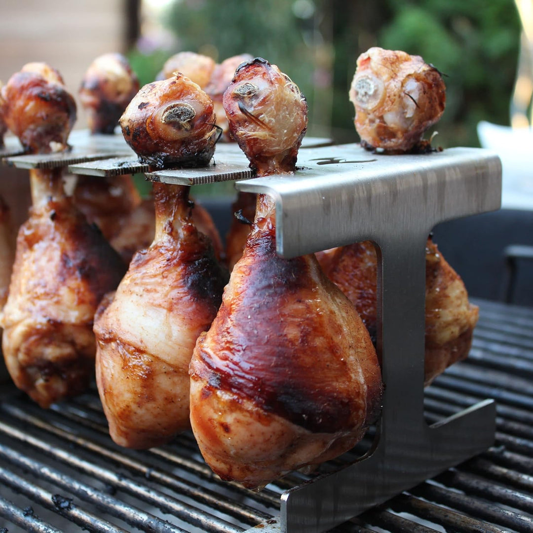 Grillrost.com Das Original Edelstahl Hähnchenkeulenhalter | Drumstickhalter - für 10 rundum knusprig