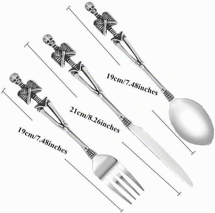 Skelett-Besteck-Set, Persönlichkeitsschädel aus Edelstahl, einzigartiges Design, Löffel, Gabel für H