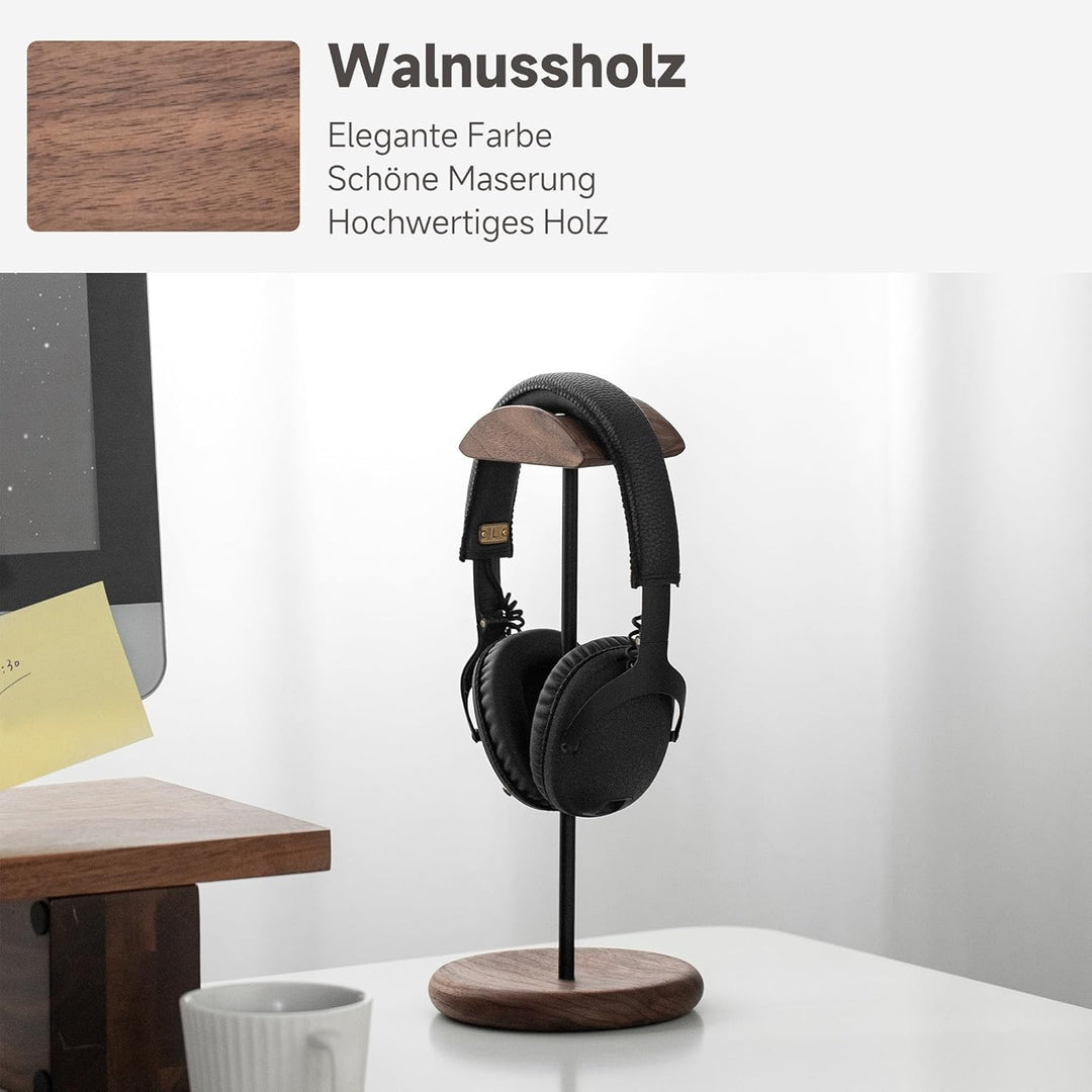 muso wood Headset Halterung Tisch Kopfhörer Ständer aus Walnussholz und Aluminium, Stabiler Kopfhöre