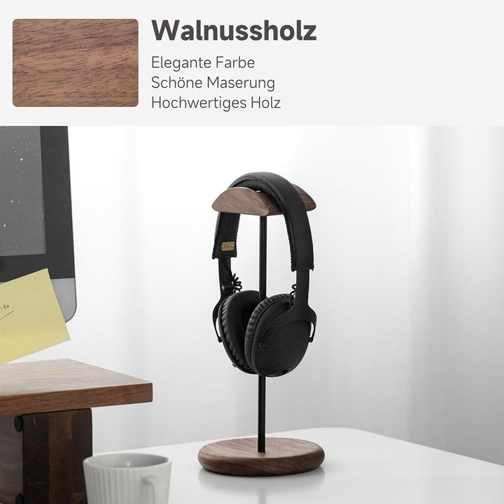 muso wood Headset Halterung Tisch Kopfhörer Ständer aus Walnussholz und Aluminium, Stabiler Kopfhöre