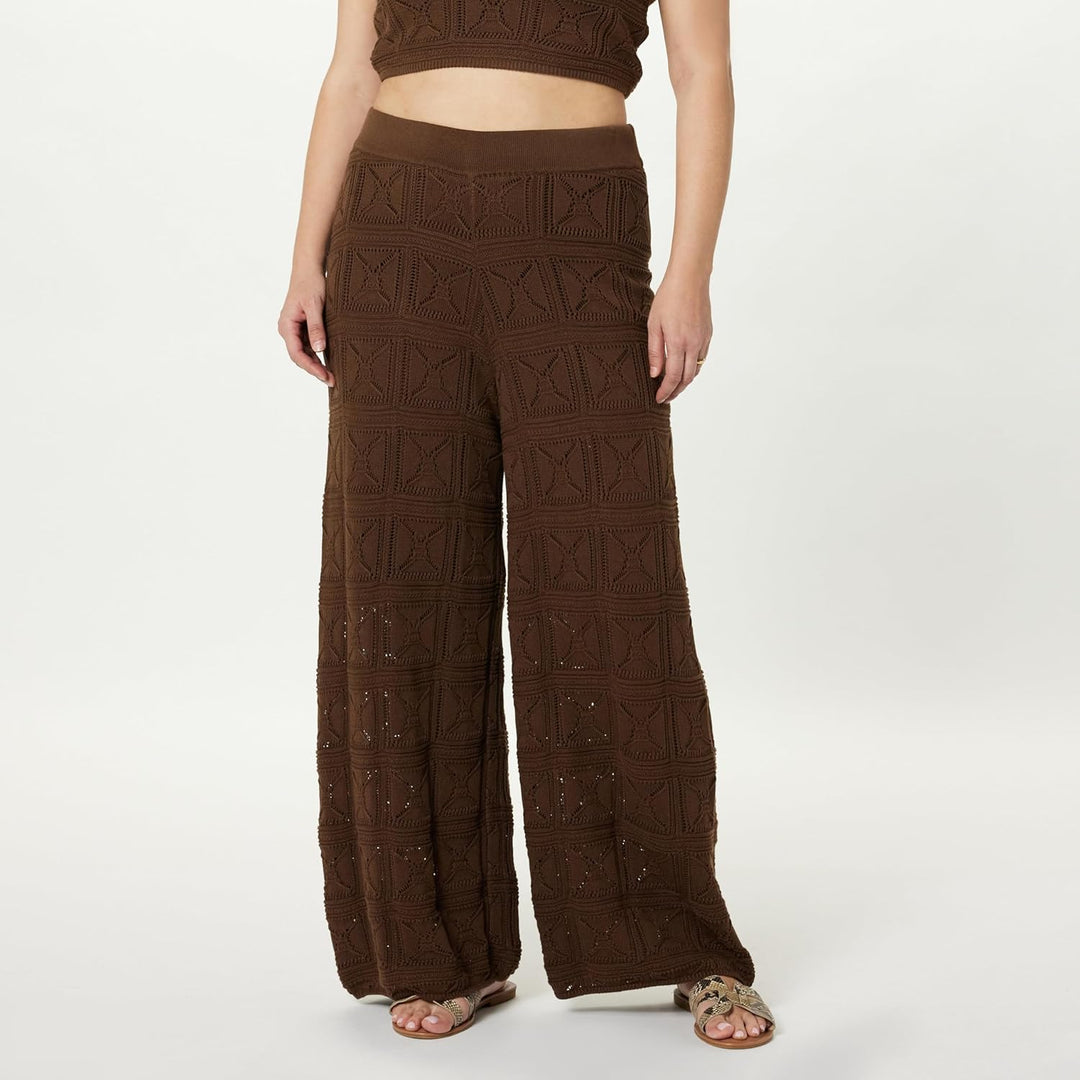 The Drop Damen Hose Diza Pull On Flare Leg Crochet Pant XS Kaffeebohnen, XS Kaffeebohnen