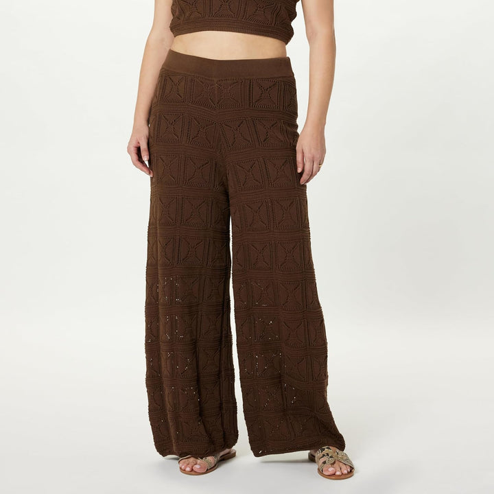 The Drop Damen Hose Diza Pull On Flare Leg Crochet Pant XS Kaffeebohnen, XS Kaffeebohnen