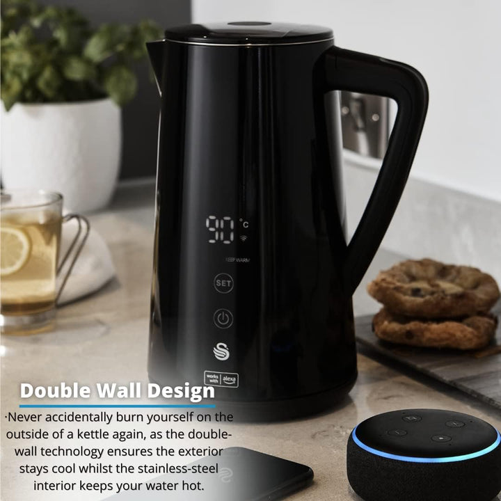 Swan Alexa Elektrisch Wasserkocher WIFI Smart Kettle 1,5L, Kabellos, LED-Touchscreen, Warmhaltefunkt