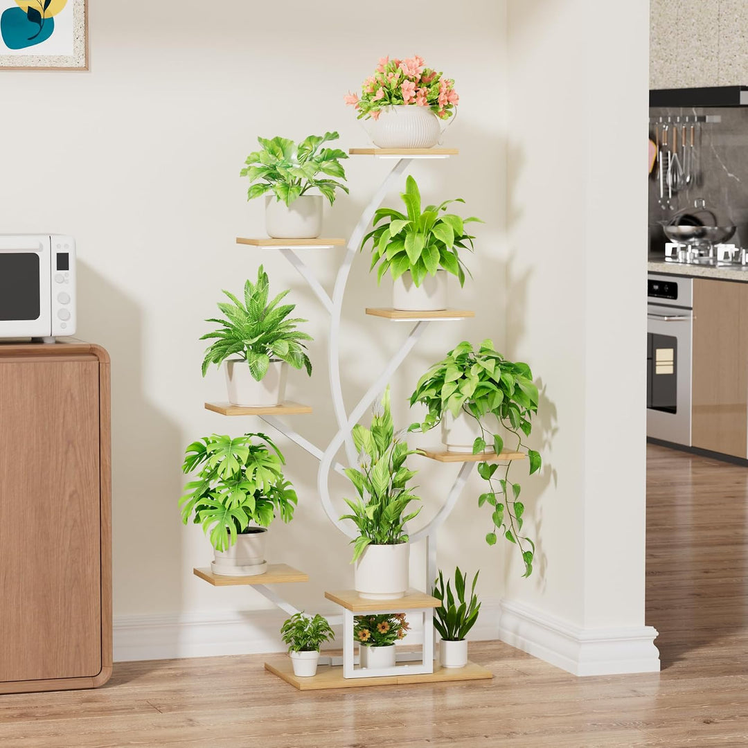 BACEKOLL Pflanzenständer mit Wachstumslicht - 8 Ebenen Blumenständer 126cm Metall Holz Pflanzenregal