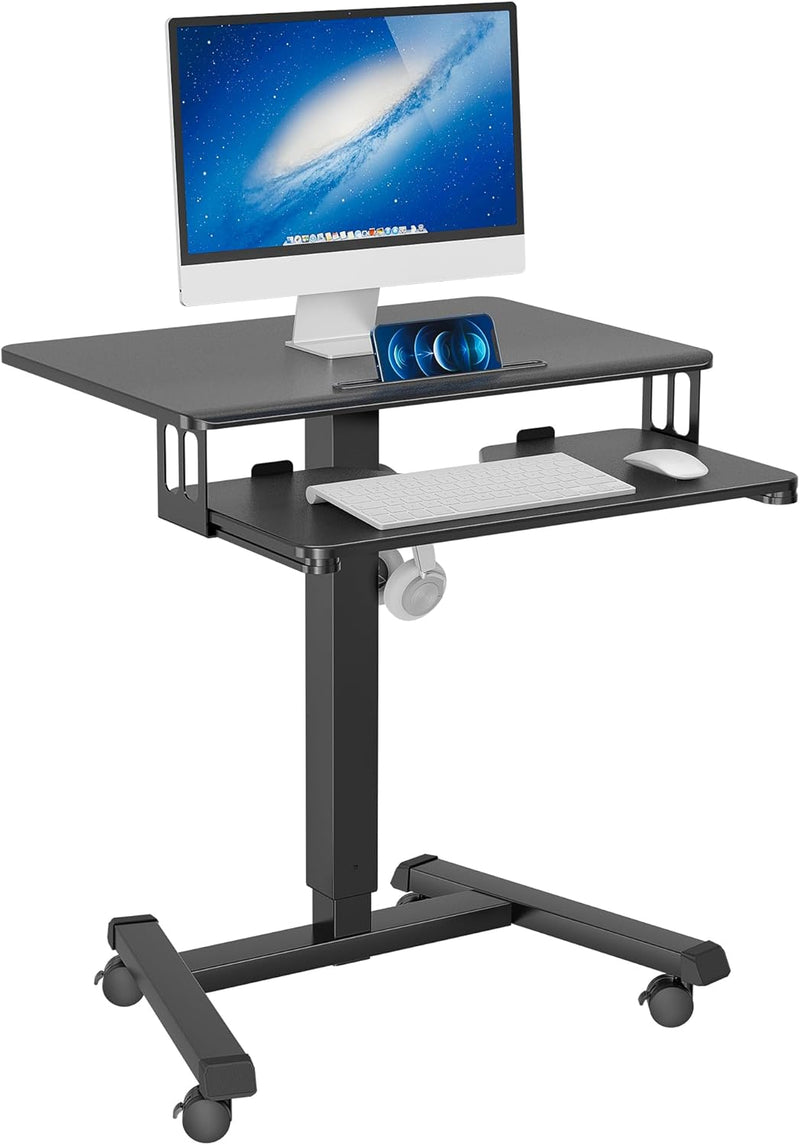 BONTEC Mobiler Schreibtisch mit 4 Rollen, Stehpult Höhenverstellbar 65×45cm Mobile Workstation, Lapt