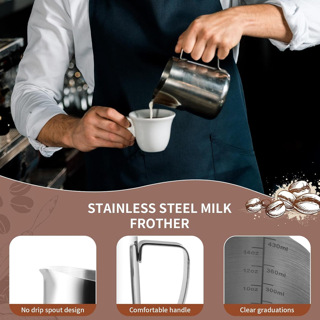 Milchkännchen 450ml Milk Pitcher Edelstahl mit Messmarken und Latte Art Pen Ideal für Cappuccino Lat