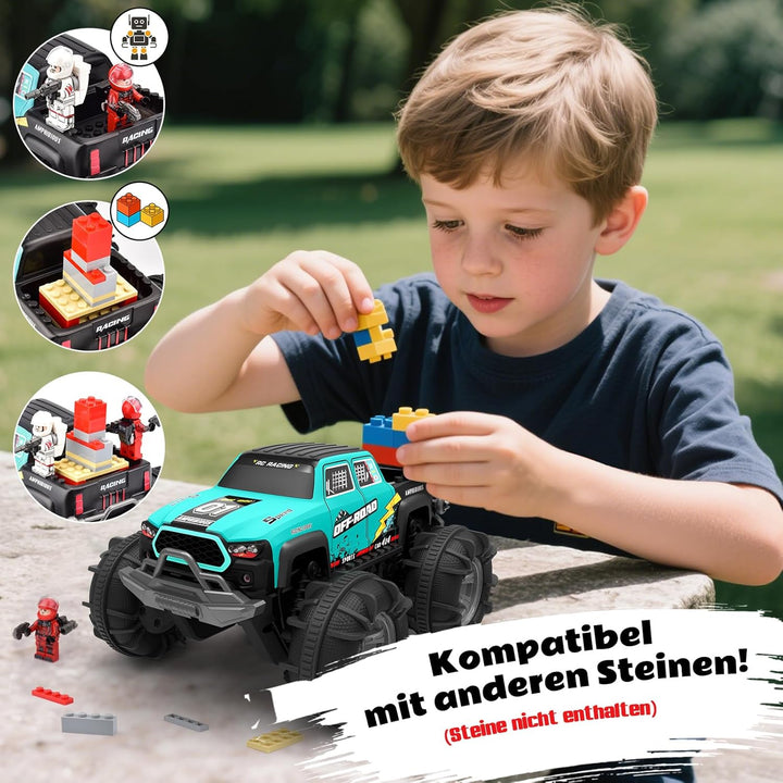 4WD Amphibisches Ferngesteuertes Auto,RC Auto wasserdicht mit Gestensensor,LED Licht & 2 Akkus,Gesch