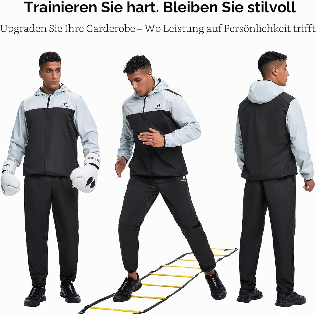 HOTSUIT Schwitzanzug Herren Trainingsanzüge Fitnessstudio Workout Übung Saunajacke Hose Ganzkörper M