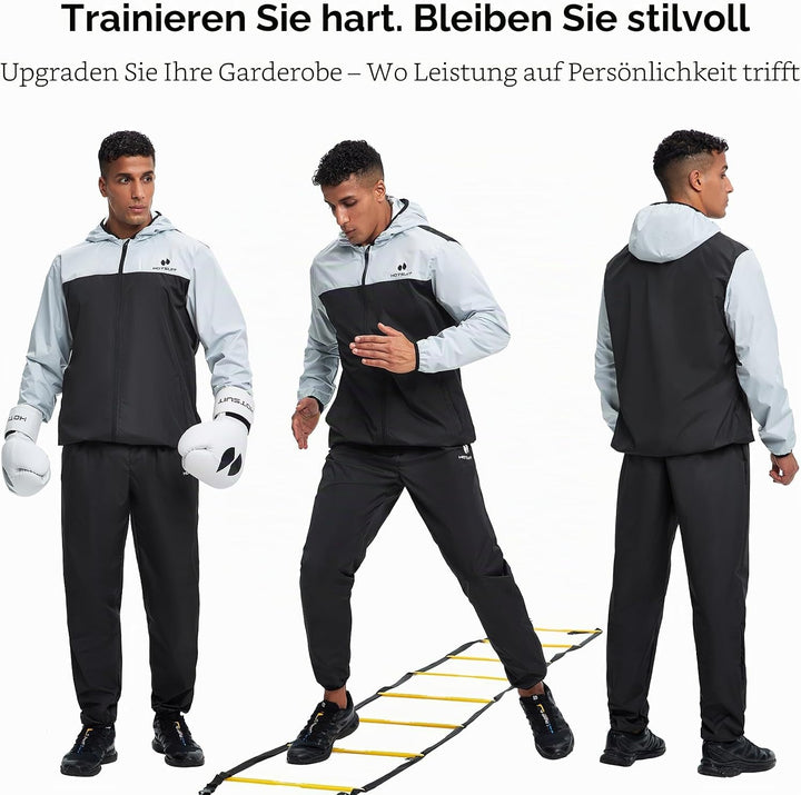 HOTSUIT Schwitzanzug Herren Trainingsanzüge Fitnessstudio Workout Übung Saunajacke Hose Ganzkörper M