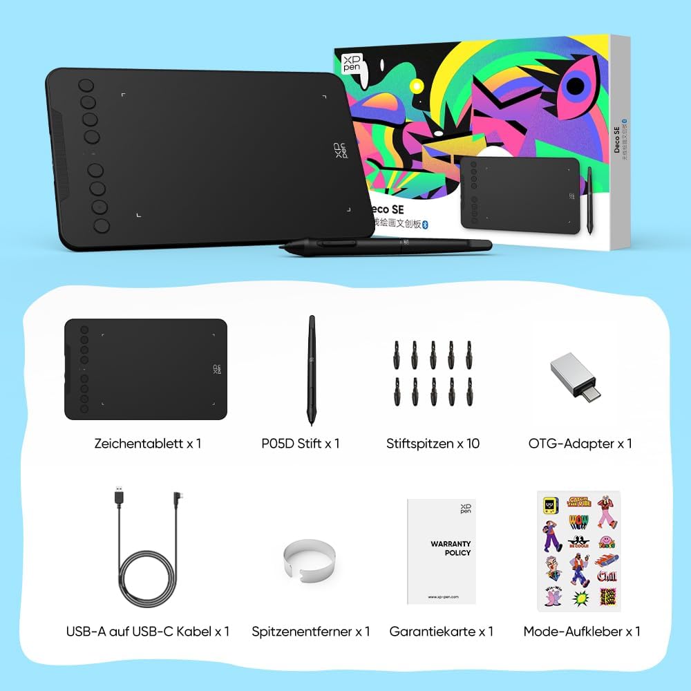 XPPen Deco mini7W V2 Grafiktablett 7x4,37 Zoll, mit Batterielos Stift 16384 Druckstufen, 5080LPI, 20