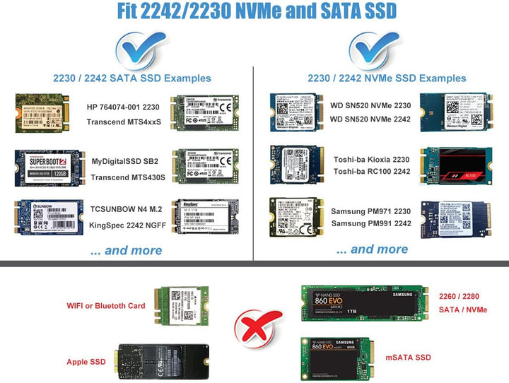 ElecGear USB Mini Gehäuse für 2230/2242 NVMe und SATA M.2 SSD, PCIe and Serial ATA Aluminium Festpla