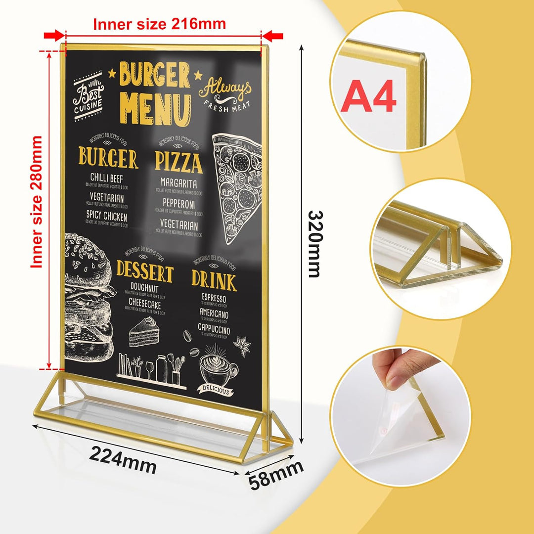 efuturetime 6PCS Tischaufsteller Acryl A4, Doppelseitiger Bilderrahmen, Plexiglas Menükartenhalter G