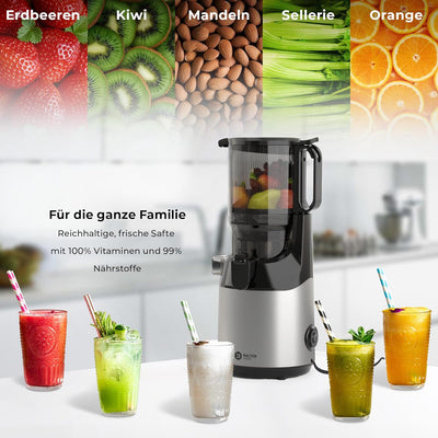 Balter Entsafter Slow Juicer, Grosse 135MM Öffnung, 300 Watt, Entsafter für Gemüse und Obst, Früchte