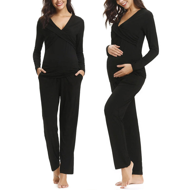 Irdcomps Stillpyjama Damen Lang Stillschlafanzug Baumwolle Umstandspyjama Lang Schwangerschaft Pyjam