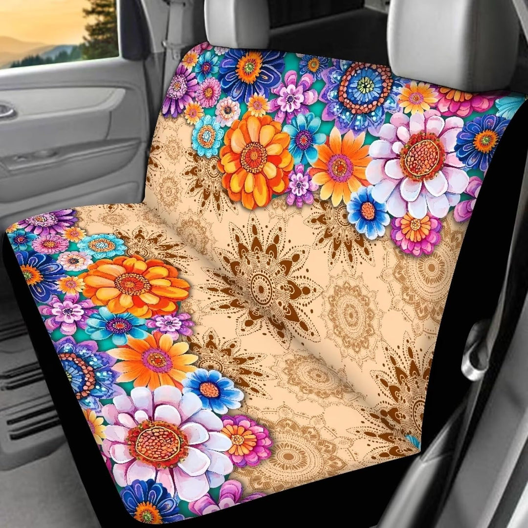 chaqlin Hippie Lotus Autositzbezug-Set für Damen, Auto-Innenzubehör, 4-teilig, universeller Autositz